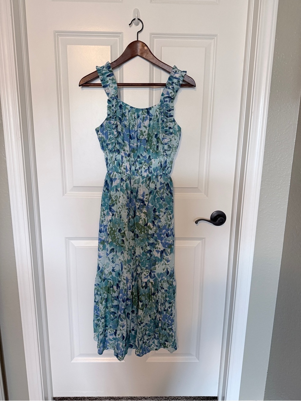 abercrombie kids Blue-Green Floral Smocked Maxi Dress